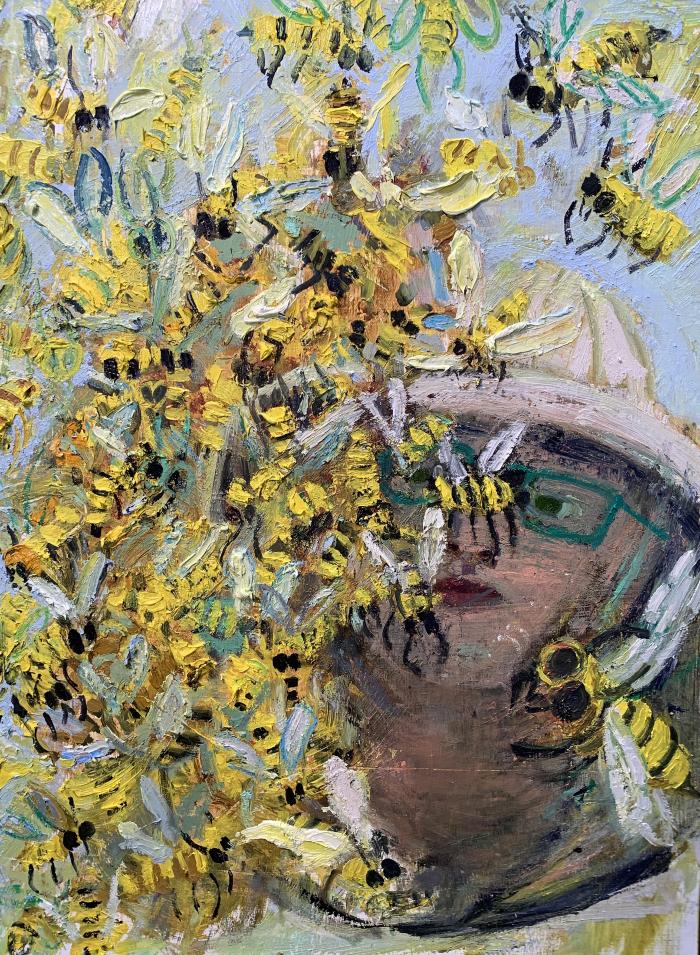 Beekeeper with Swarm by Ashley Norwood Cooper